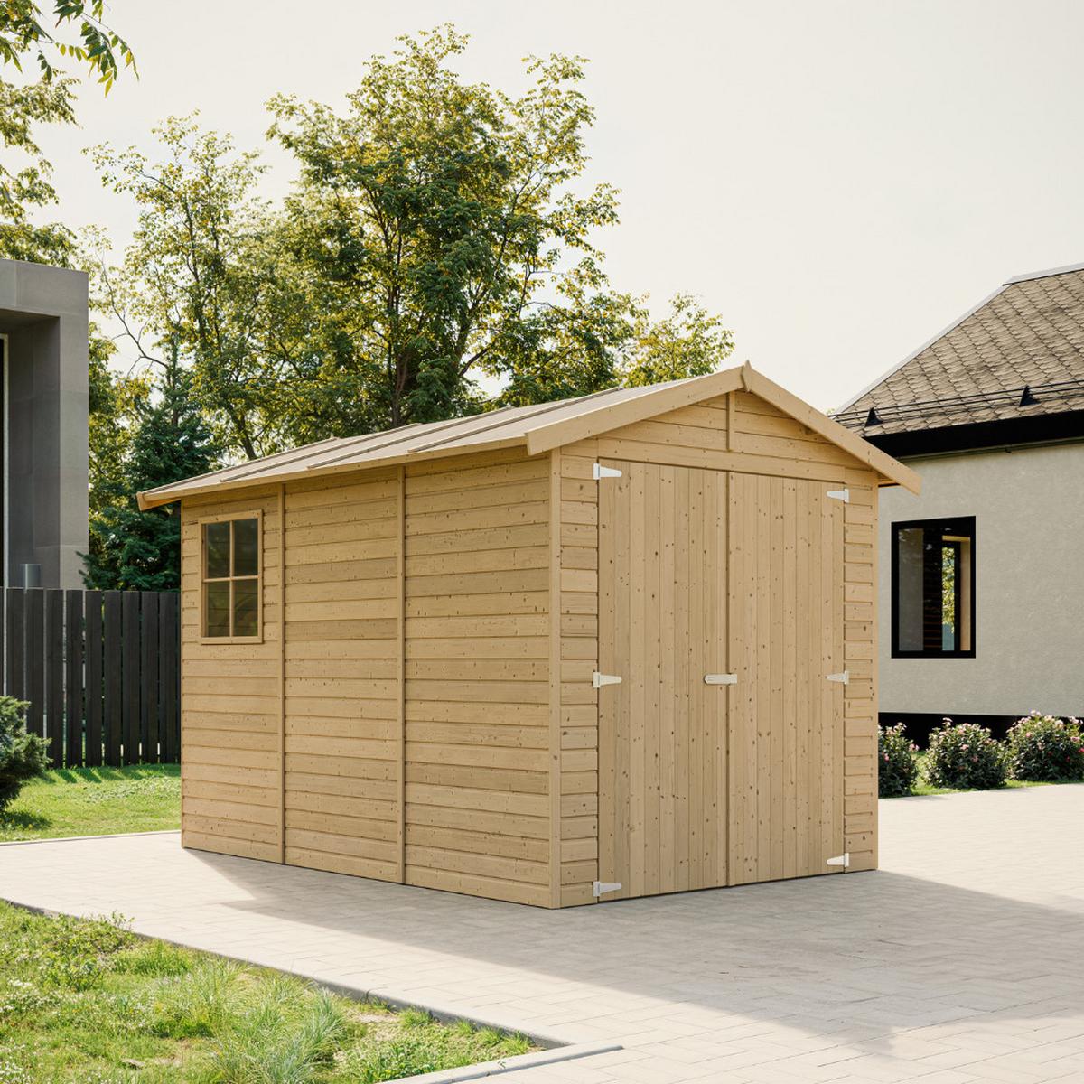 HOLZGARAGE - Abstellraum mit Fenstern- H222x244x320 cm/ 6 m² - M105 - Naturfarben, Holz (205/180/297cm) - Timbela