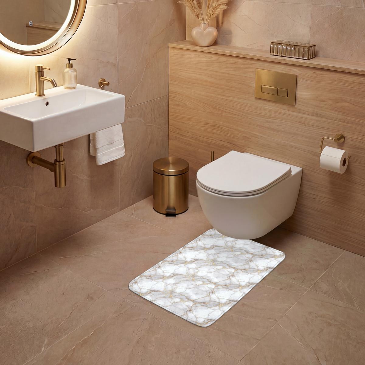 WC-VORLEGER Weiß - Gold - Marmor - Grau WC Teppich 40x60 cm - Weiß, Textil (40/1cm) - OnlyWow