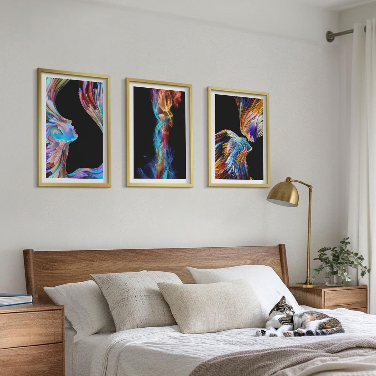 BILDER SET 3er Set - 40x60 cm Goldrahmen - Bunte abstrakte Gesichter - Goldfarben, Kunststoff (40/60cm) - TULUP