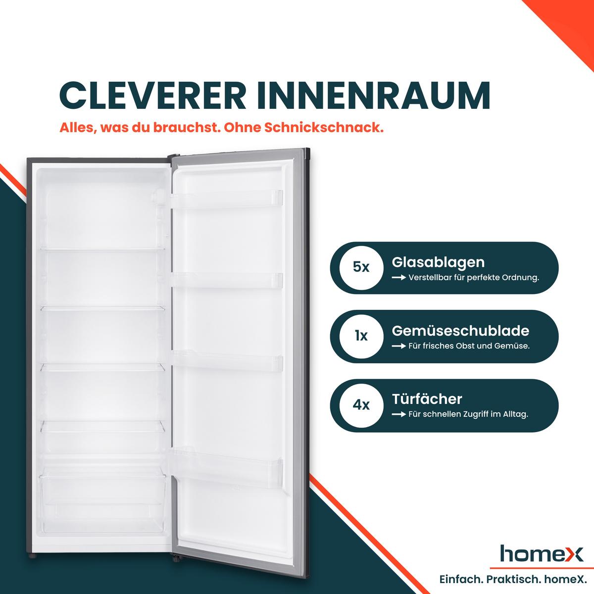 KÜHLSCHRANK CS2422E-S ohne Gefrierfach groß - 242 Liter, freistehend, 143 cm hoch, silber - Silberfarben, Glas/Kunststoff (54.5/143/55.5cm) - homeX