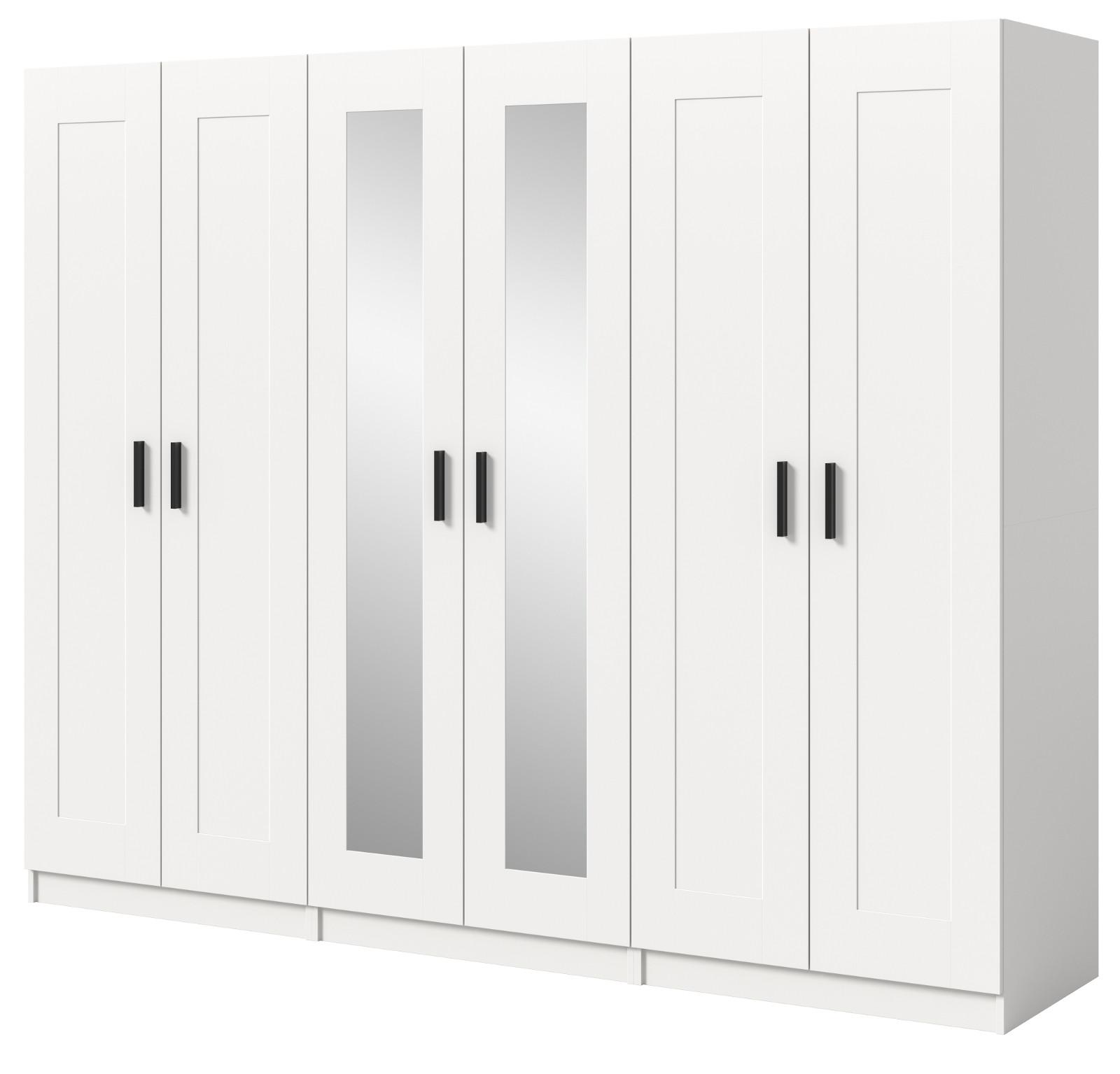 KLEIDERSCHRANK in weiß 240 x 194 cm skandinavisch, Drehtürenschrank 6-türig mit Spiegel - Schwarz/Weiß, Glas/Holzwerkstoff (240/194/56cm) - Inn.Furn