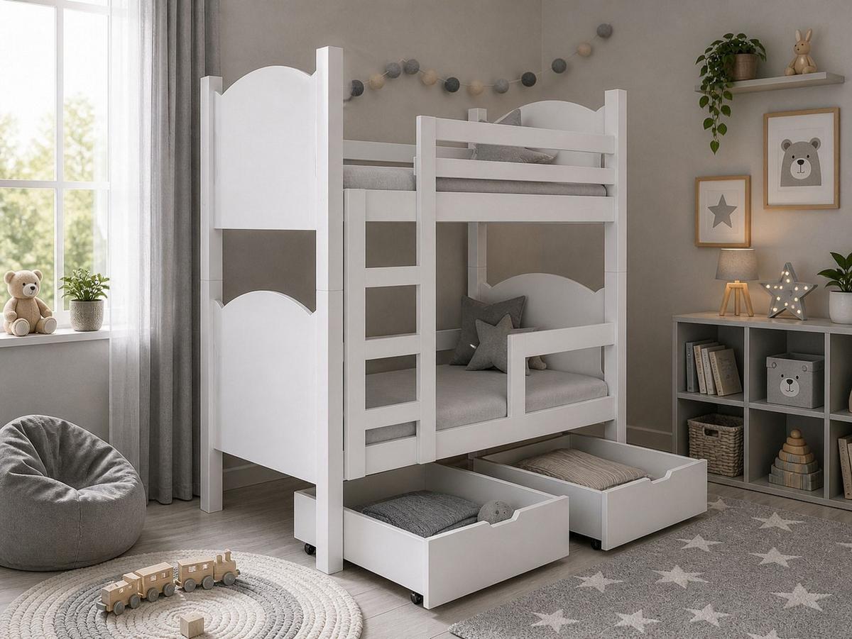 ETAGENBETT LEONE mit Bettkasten 80x180 cm Weiß - Weiß, Holz (80/180cm) - MASSENO