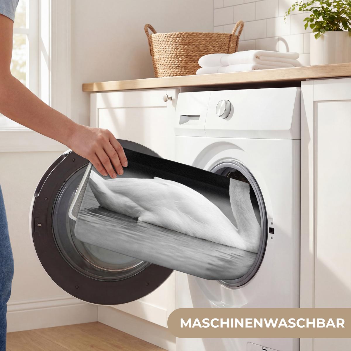 BADEMATTE Schwäne - Herz - Schwarz - Weiß 120x60 cm - Schwarz, Textil (120/60cm) - OnlyWow
