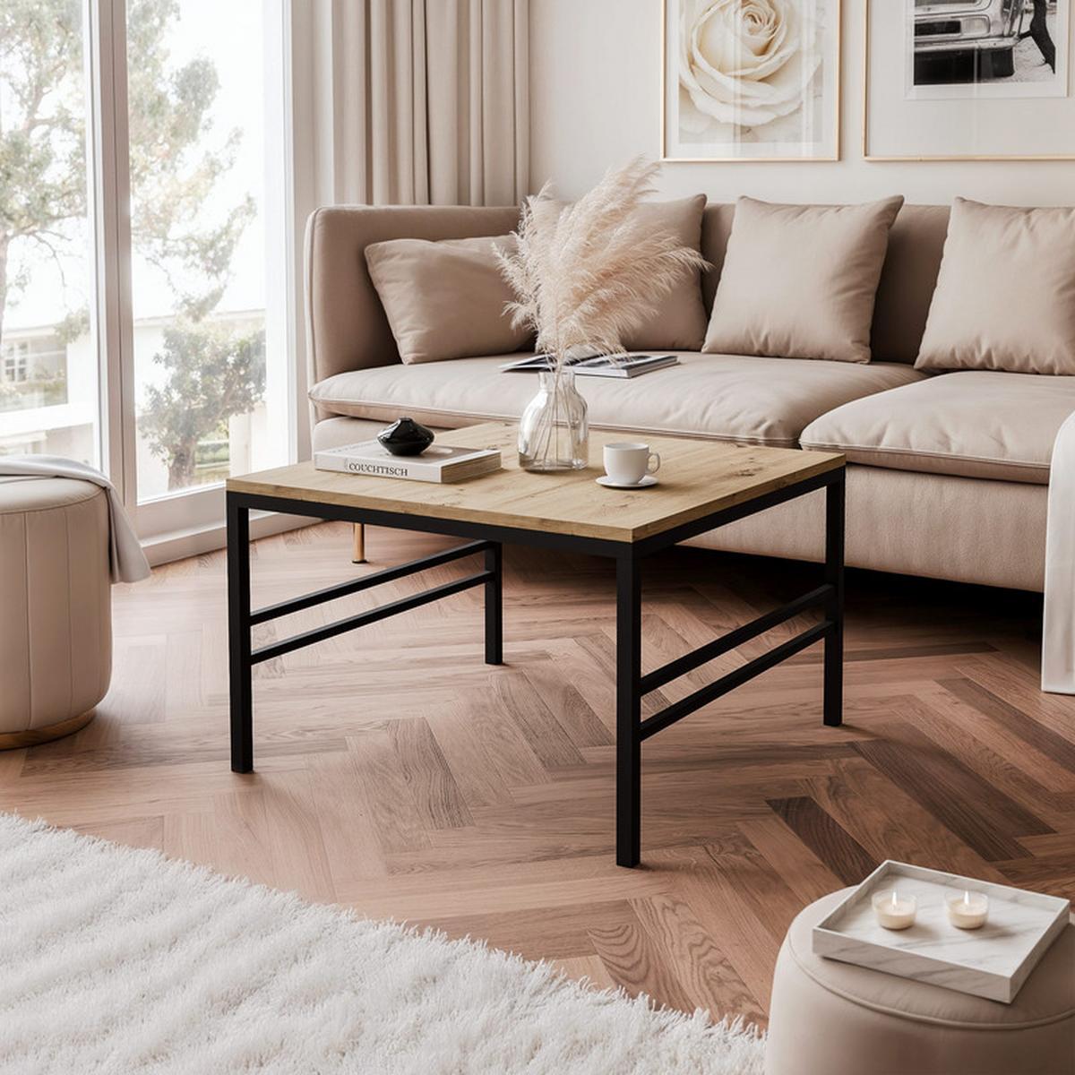 COUCHTISCH FORMA 60/60 cm Quadrat, Schwarz / Artisan-Eiche - Schwarz/Eiche Artisan, Metall (60/60/40cm) - Idohome