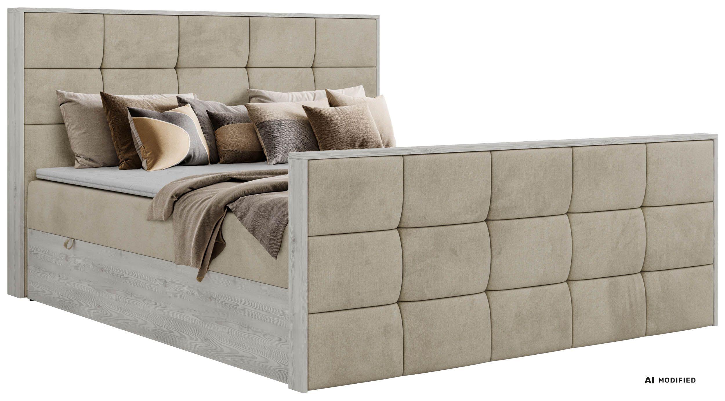 BOXBETT ALNOR DUO 140/200 - Beige Velvet - Topper Visco - H4 - Beige/Schwarz, Kunststoff/Textil (140/200cm) - MKS