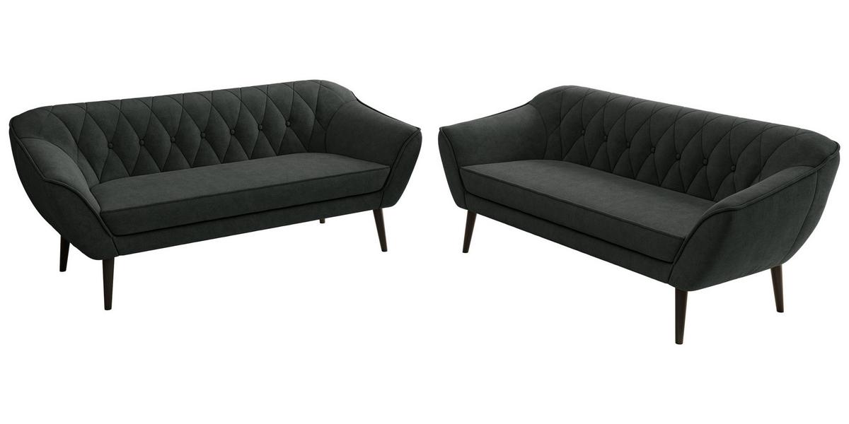 SITZGARNITUR PIRS 3+3 - Dunkelgrau Strukture - Schwarze Beine - Dunkelgrau/Graphitfarben, Holzwerkstoff/Textil (180/75/74cm) - MKS