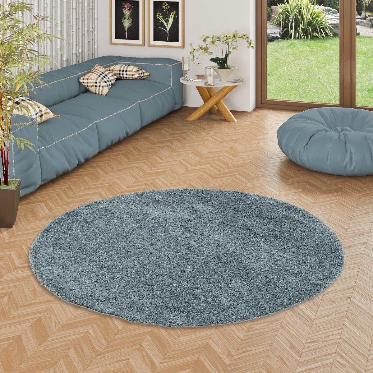 HOCHFLOR LANGFLOR SHAGGY TEPPICH FLUFFY RUND - Blau, Textil (200/200cm) - Pergamon