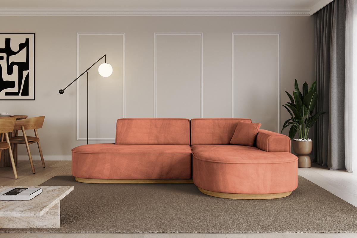 ECKSOFA Ottomane Rechts MARI-L1-v2 - 243x171x83 cm Koralle Velours - Koralle, Holzwerkstoff/Textil (171/243cm) - ALTDECOR