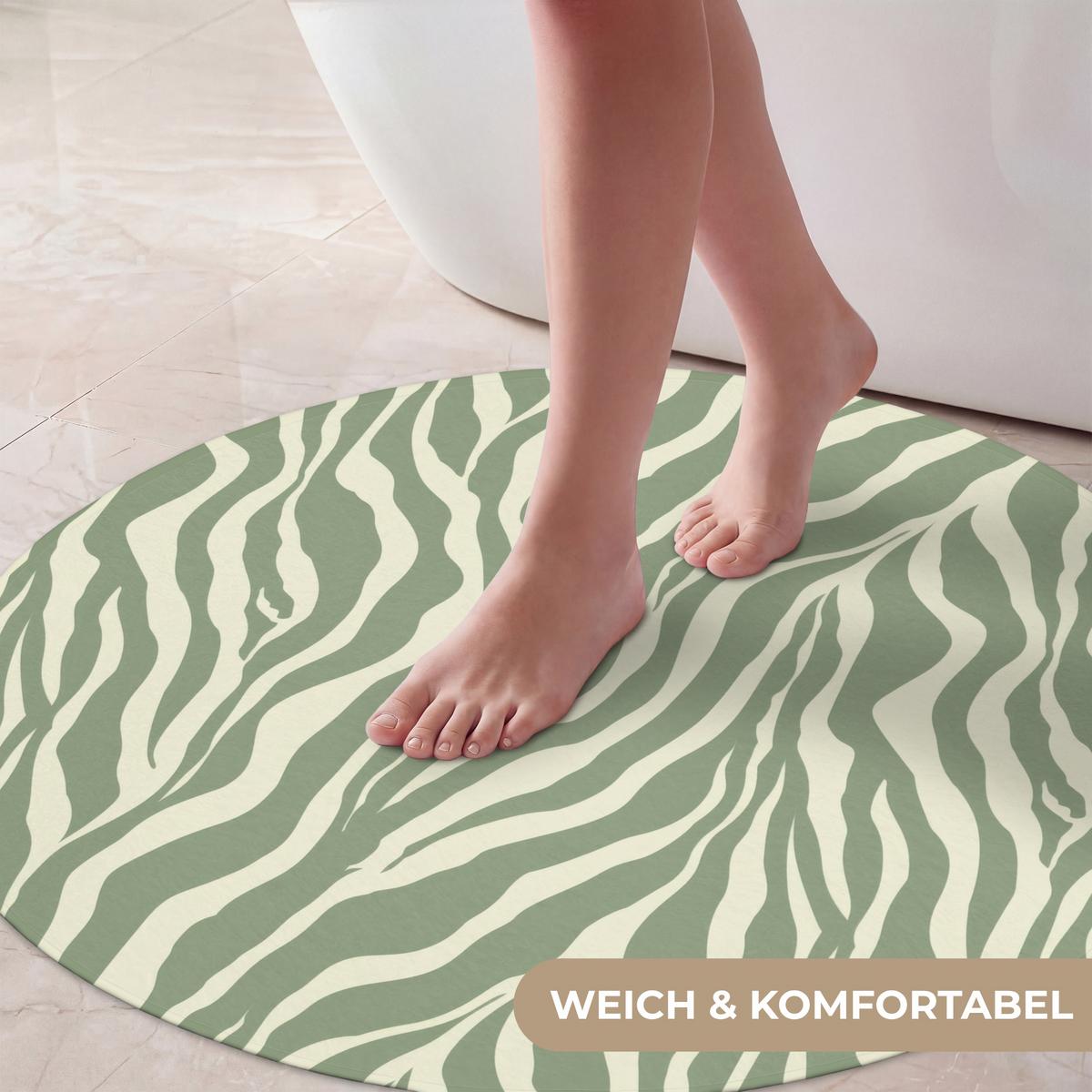 BADEMATTE Zebra - Motiv - Grün Badvorleger 70x70 cm - Salbeigrün, Textil (70/70cm) - OnlyWow