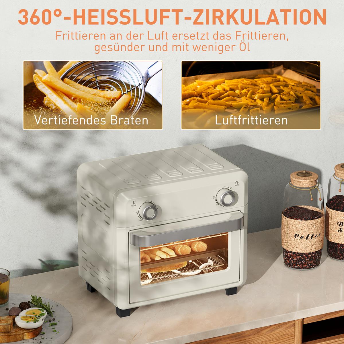 MINIBACKOFEN Edelstahl Gehärtetes Glas Cremeweiß - Creme, Metall (32/27.2/29.8cm) - HOMCOM