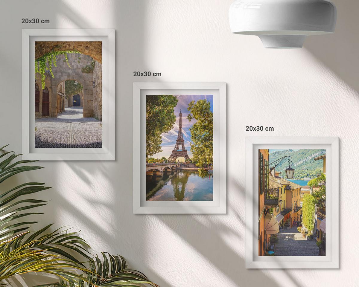 BILDER SET 3er Set - 20x30 cm Weißer Rahmen - Straßen der Eiffel-Architektur - Weiß, Kunststoff (20/30cm) - TULUP