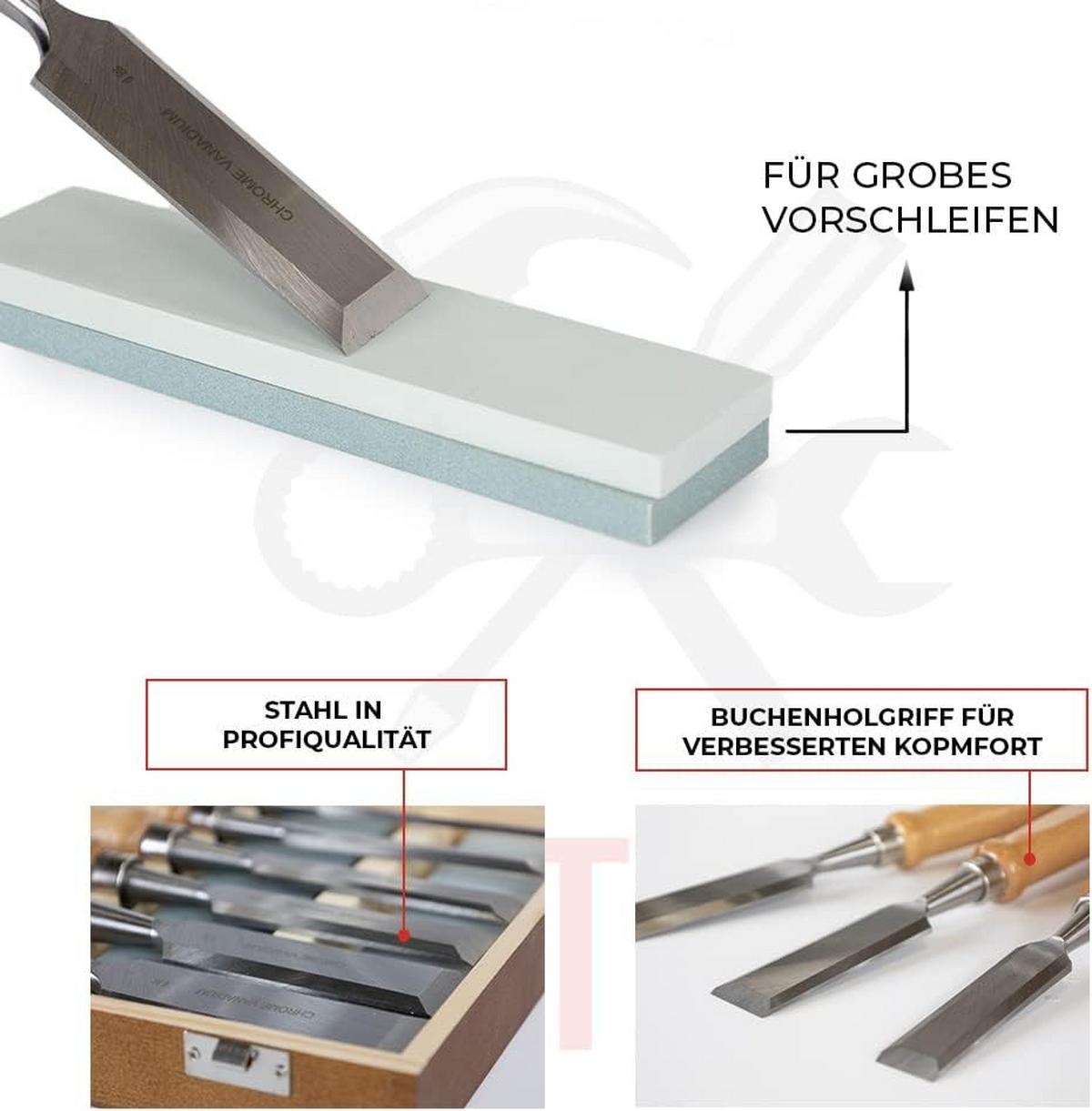 STECHBEITEL 6er-Set mit 2 Schleifsteinen - Braun, Holz - bestTools