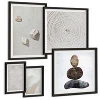 BILDER SET 5er Set - 50x50 cm & 20x30 cm & 40x60 cm Schwarzer Rahmen - Sandsteine moderne Farbe - Schwarz, Kunststoff (40/60cm) - TULUP