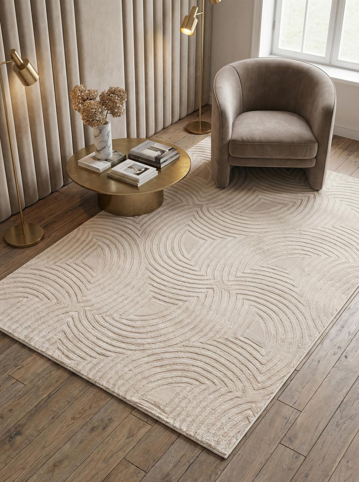 TEPPICH Kurzflor ILLER in Beige, mit 3D-Design, Florhöhe 12 mm, 80 x 250 cm - Beige, Textil (250/80cm) - KADIMA DESIGN