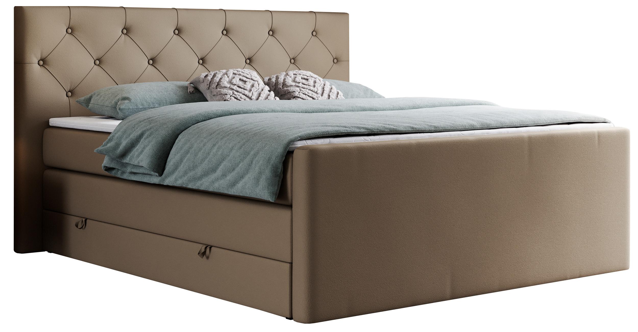 BOXSPRINGBETT KING VELEN 160/200 Braun Kunstleder - H4 - Braun, Holz/Textil (160/200cm) - MKS