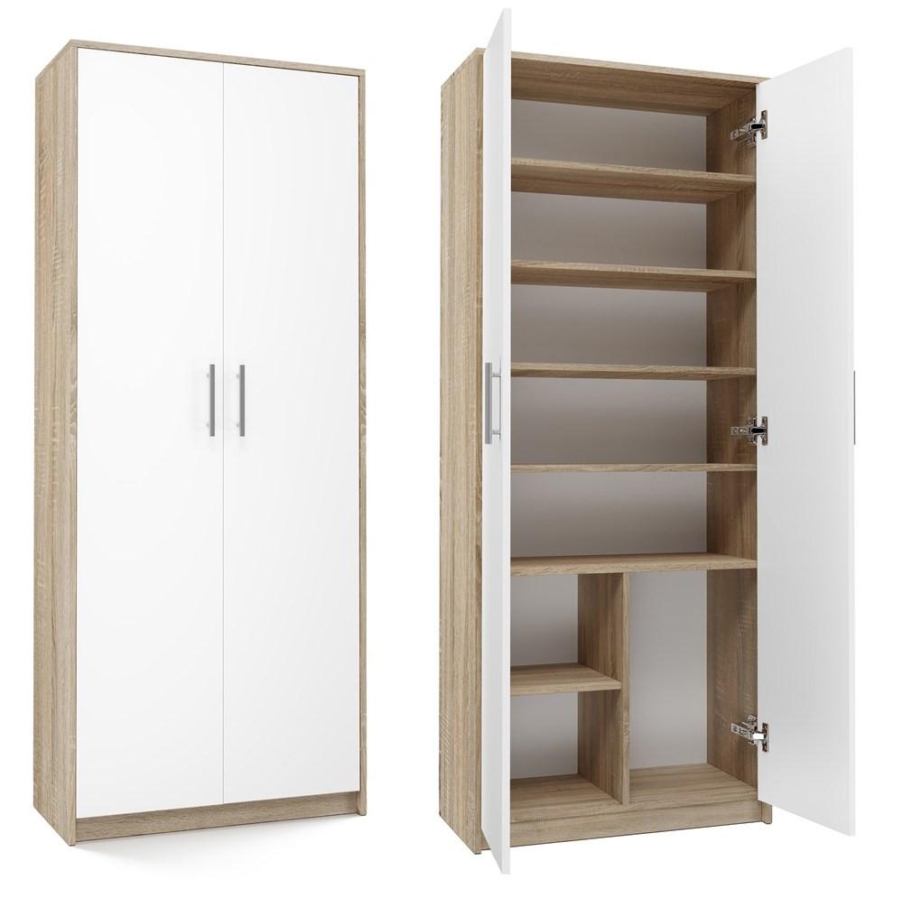 STANDREGAL OLIV mit Türen und 8 Fächern - Weiß/Sonoma Eiche, Holzwerkstoff (74/180/35cm) - RAUMHIRSCH FURNITURE