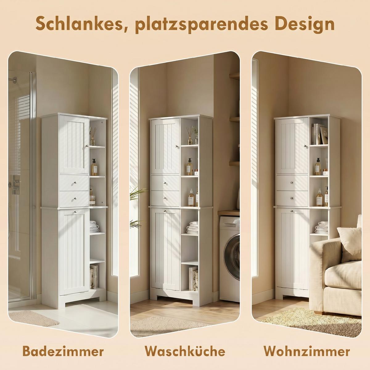 BADEZIMMERSCHRANK MDF Weiß - Weiß, Holzwerkstoff/Metall (28.8/171/60cm) - HOMCOM