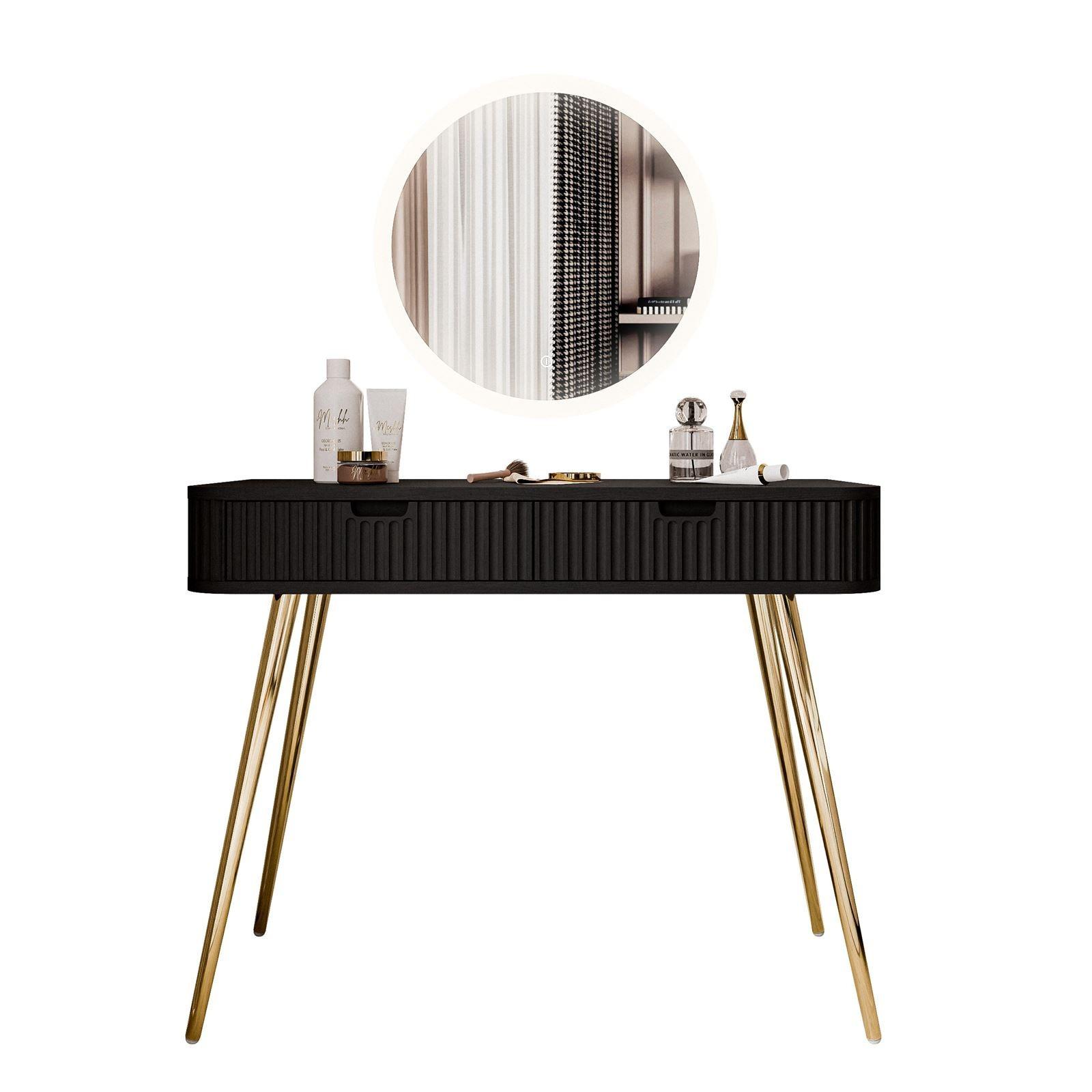 SCHMINKTISCH ZAIRA mit LED Spiegel Schwarz - Schwarz, Holzwerkstoff (103/80/49cm) - Lookway