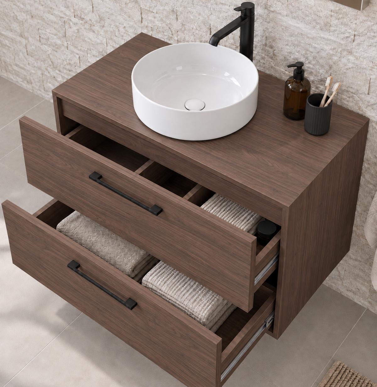 BADMÖBEL-SET Florence 2 Teile Walnuss Braun - 80 x 46 x 46 cm - Walnussfarben, Holz (80/46/46cm) - Badplaats