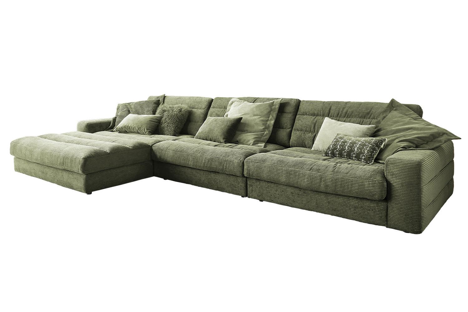 ECKSOFA XL LANA Grün Cord - Schwarz/Olivgrün, Textil (416/205cm) - KAWOLA