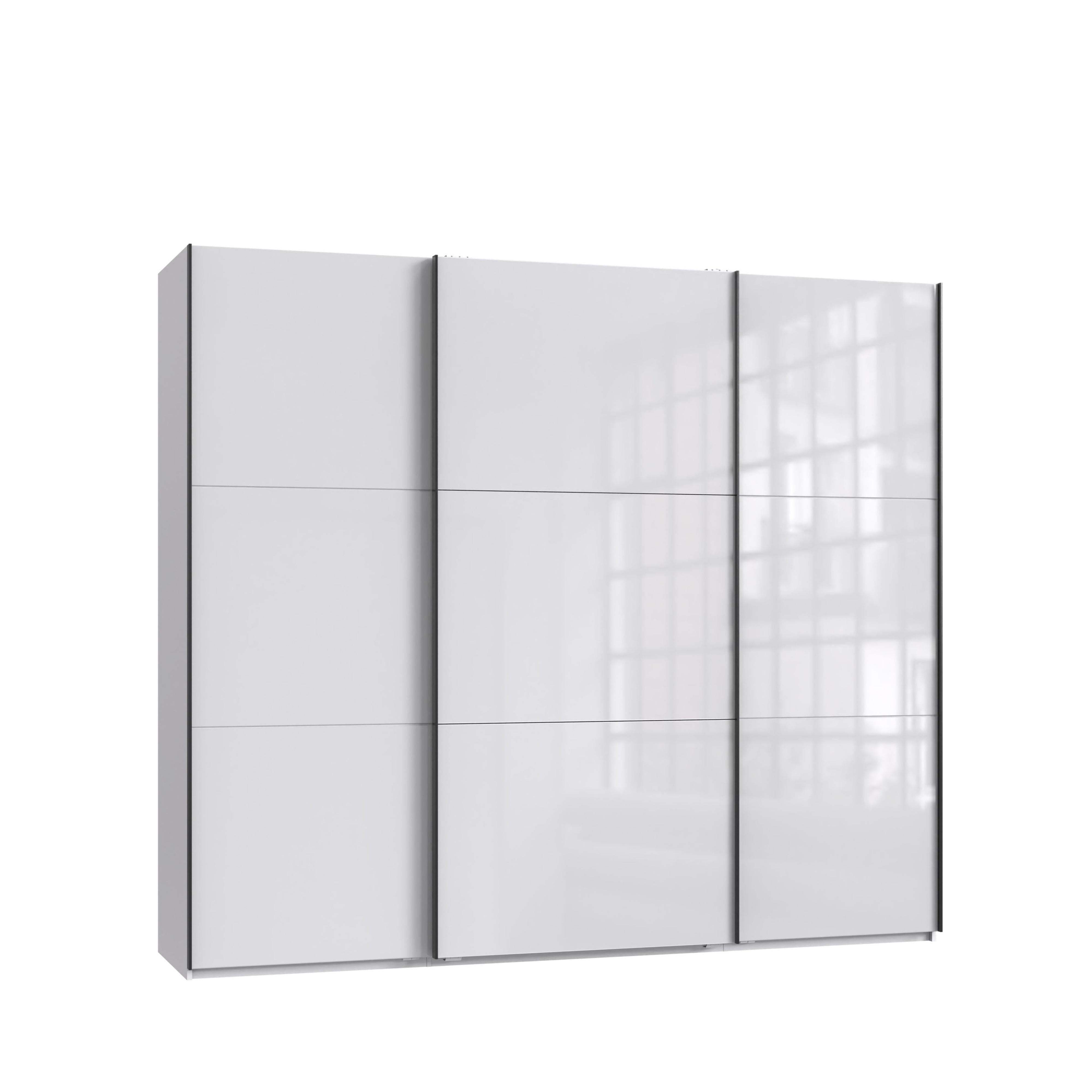 SCHWEBETÜRENSCHRANK 3-türig B250/H216/T65 cm in Weiß mit Glasfront, Kleiderschrank inkl. Vollausstattung / 22030 - Eichefarben/Weiß, Holzwerkstoff/Metall (250/216/65cm) - luma-home