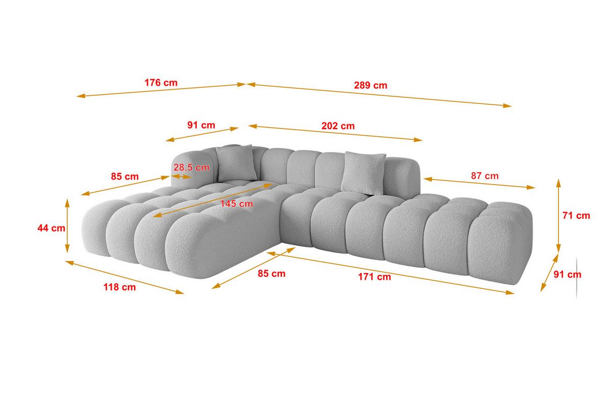 ECKSOFA Ottomane Links OLEA-L2 - 289x176x71 cm Hellgrau - Hellgrau/Schwarz, Holzwerkstoff/Kunststoff (190/309cm) - ALTDECOR