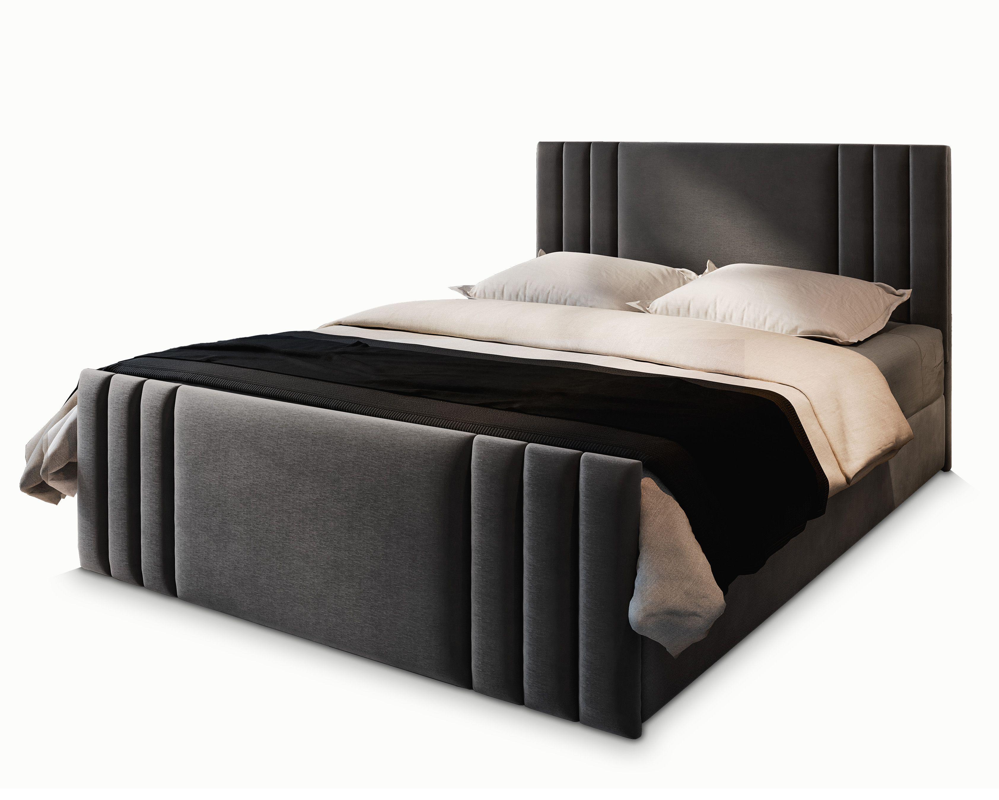 BOXBETT KANES 160x200 cm mit Matratze und Topper - Grau - Grau, Holz (160/200cm) - MASSENO