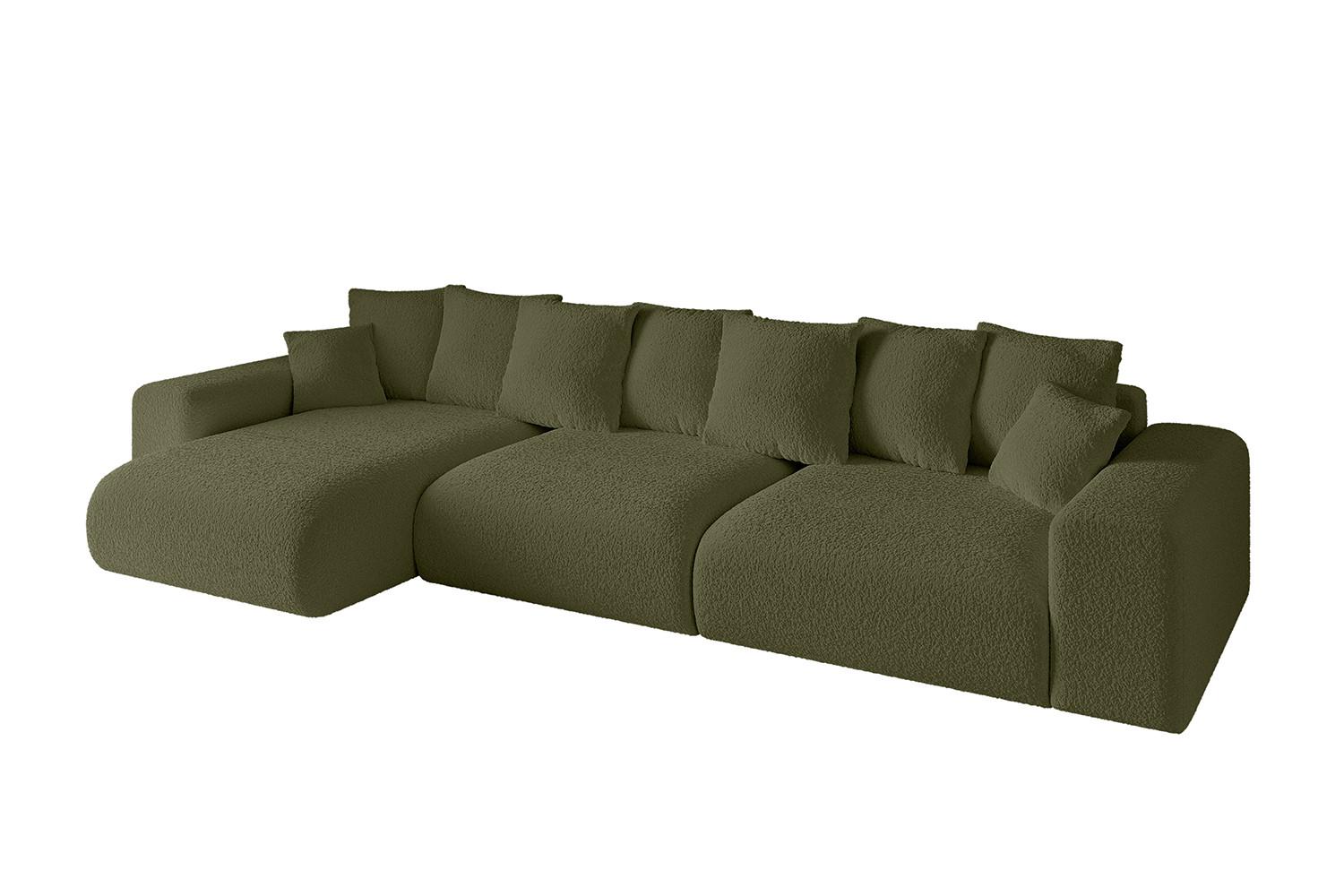 ECKSOFA Ottomane links ESKAR-L2 364x176x72 Olivgrün Bouclé - Schwarz/Olivgrün, Holzwerkstoff/Kunststoff (364/176cm) - ALTDECOR