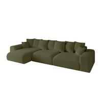 ECKSOFA Ottomane links ESKAR-L2 364x176x72 Olivgrün Bouclé - Schwarz/Olivgrün, Holzwerkstoff/Kunststoff (364/176cm) - ALTDECOR