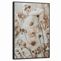 LEINWAND Bilder mit Rahmen - Blumen - Winter - Weiß - Schnee - Beige - 60x90 - Creme, Textil (60/90cm) - MuchoWow