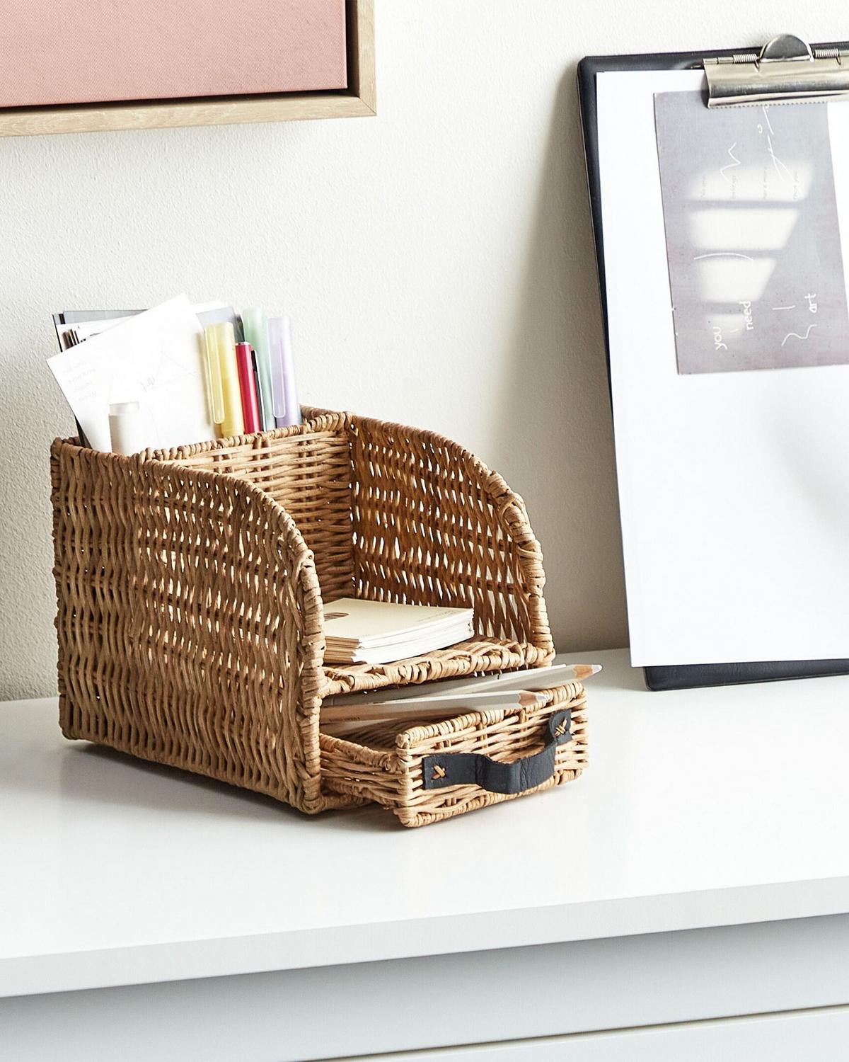 SCHREIBTISCH-ORGANIZER Rattan Naturfarben Malpelo - Naturfarben, Naturmaterialien (14/14/16cm) - Beliani