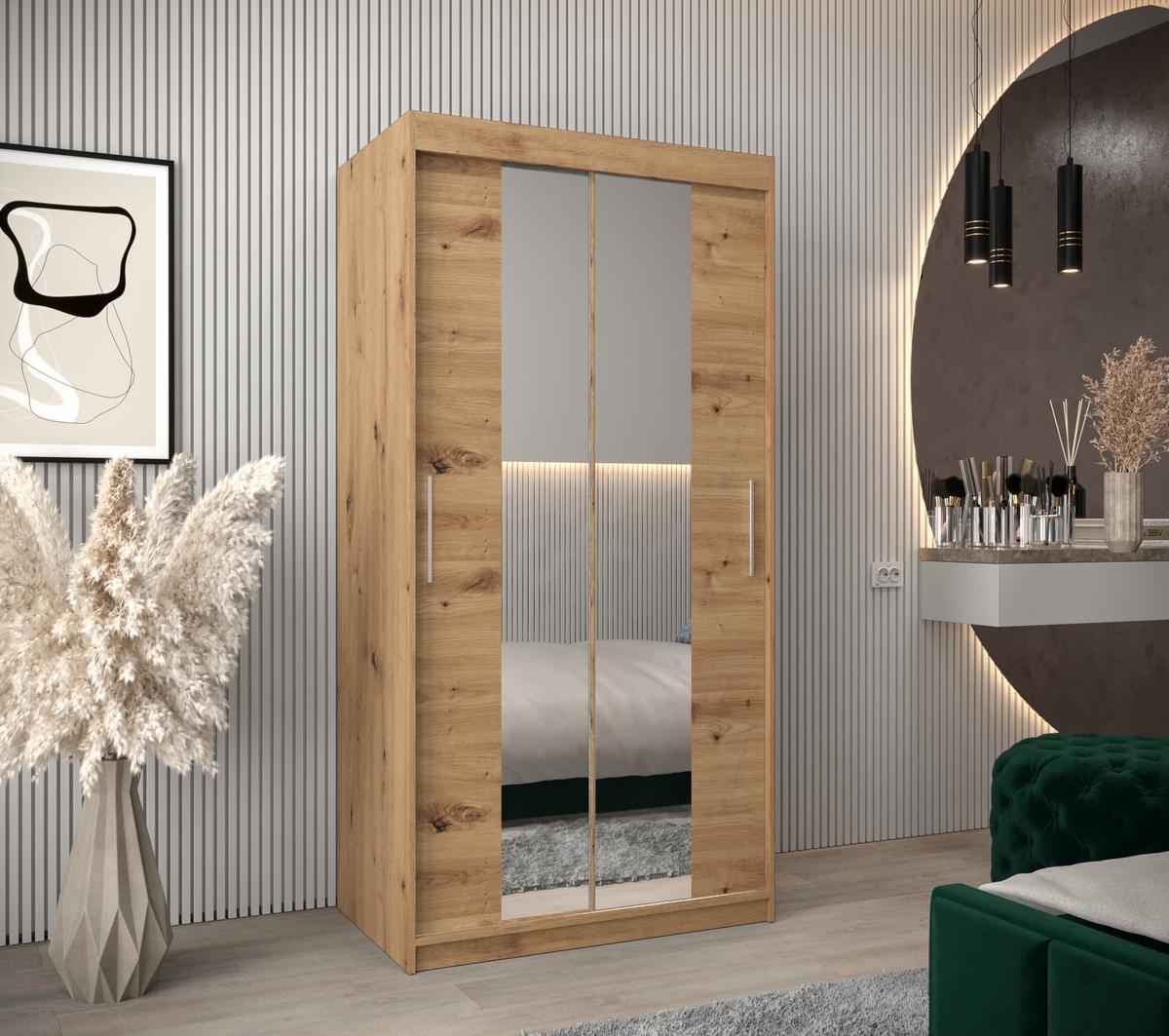 LANGUAGE Schiebetürenschrank mit Spiegel TOKYO 1 200/100/62 2-türig - Silberfarben/Eiche Artisan, Holz/Kunststoff (100/200/62cm) - MÖBEL KRYSPOL