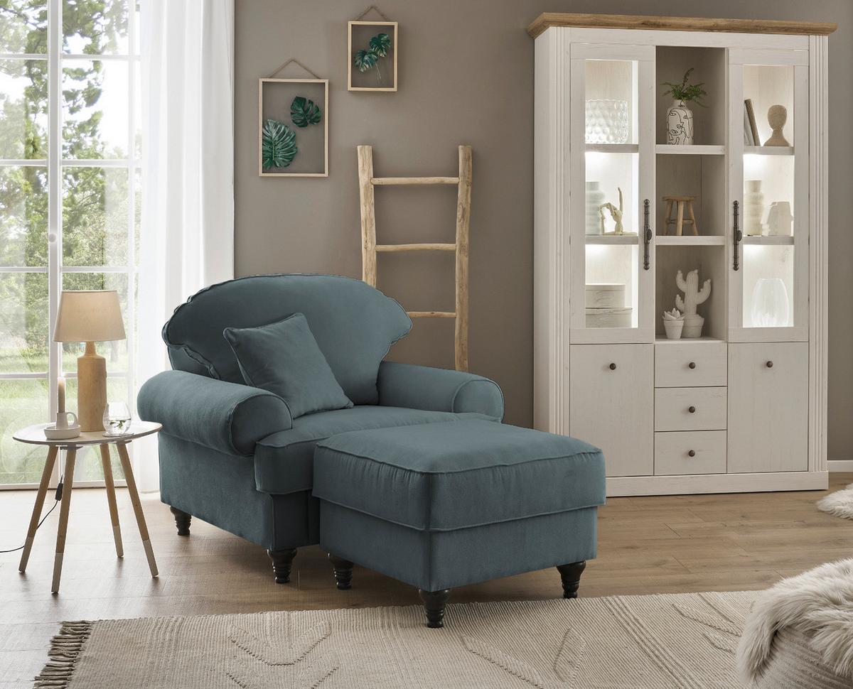 SESSEL-SET grau Landhaus, Loungesessel inklusive Hocker - Braun/Grau, Holz/Textil (175/95/110cm) - Furn.Design