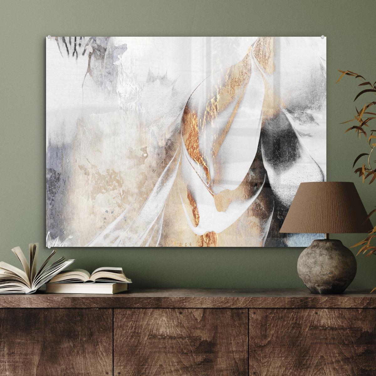 ACRYLGLASBILD Luxus - Abstrakt - Gold - Weiß 80x60 cm - Goldfarben, Glas (80/60cm) - MuchoWow