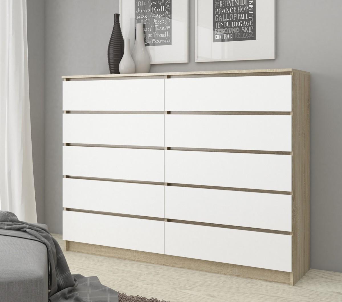 KOMMODE Eiche Sonoma, Weiß 121/160/40 - Weiß, Holzwerkstoff (160/121/40cm) - RAUMHIRSCH FURNITURE