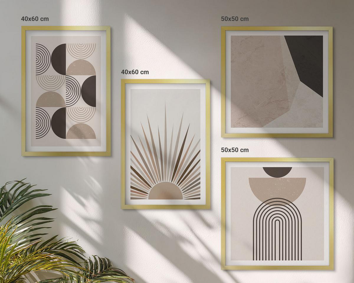 BILDER SET 4er Set - 50x50 cm & 40x60 cm Goldrahmen - Abstrakte beige und braune Formen - Goldfarben, Kunststoff (50/50cm) - TULUP