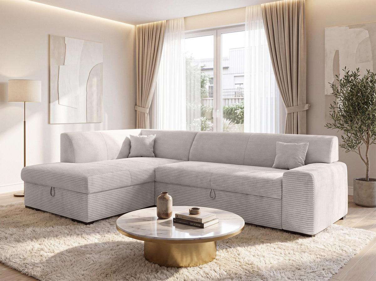 ECKSOFA L Form Minosa Weiß 260/175/71 cm Links mit Schlaffunktion - Schwarz/Weiß, Kunststoff/Textil (260/175cm) - AX Living
