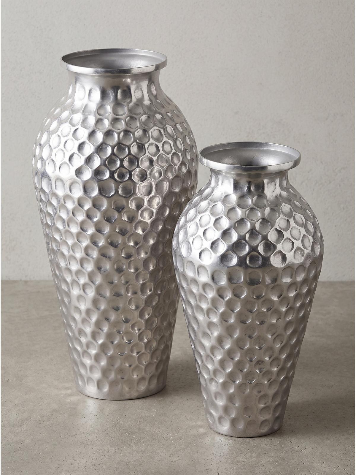 VASEN 2er-Set MANTOVA, Aluminium, handgefertigt, Silber, Ø 26 x 51 cm - Silberfarben, Metall (51cm) - KADIMA DESIGN