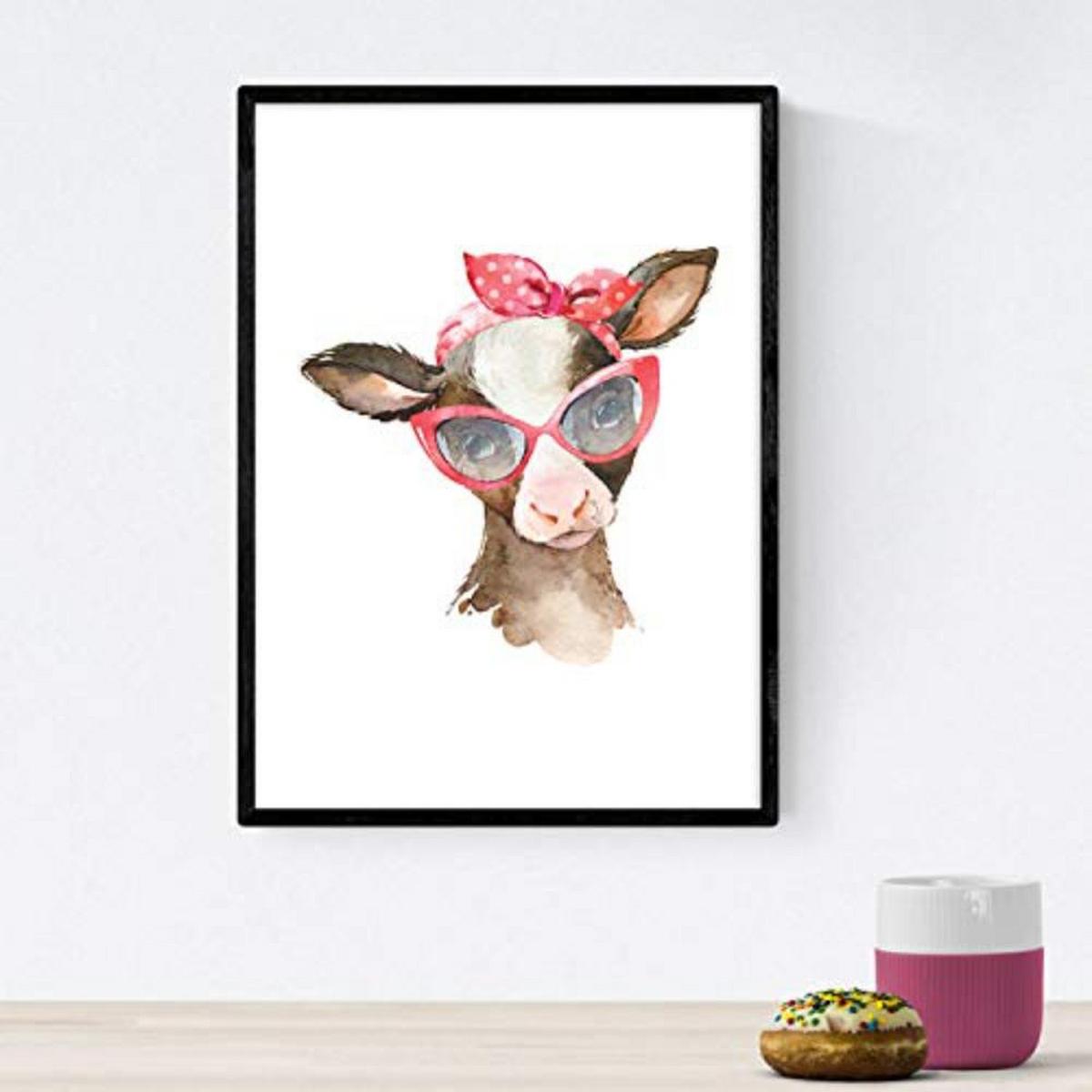 POSTER Set mit 4 Kuh und Kaninchen A3 Rahmenlos - Klar, Papier (29.7/3cm) - Nacnic