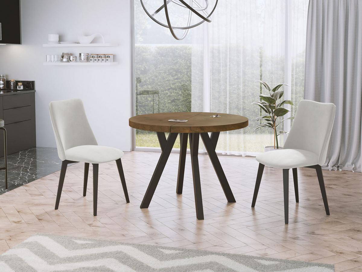 ESSTISCH Twixy runder ausziehbarer, Lefkas Eiche 100-150/100/76 cm - Alteiche/Schwarz, Holz/Holzwerkstoff (100/150/76cm) - WFL GROUP