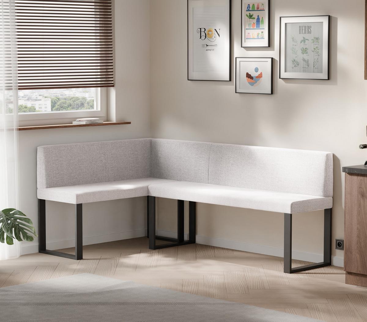 ECKBANK links SANA U Webstoff glatt, 142/196 cm Beige - Beige, Textil/Metall (142/196cm) - Idohome