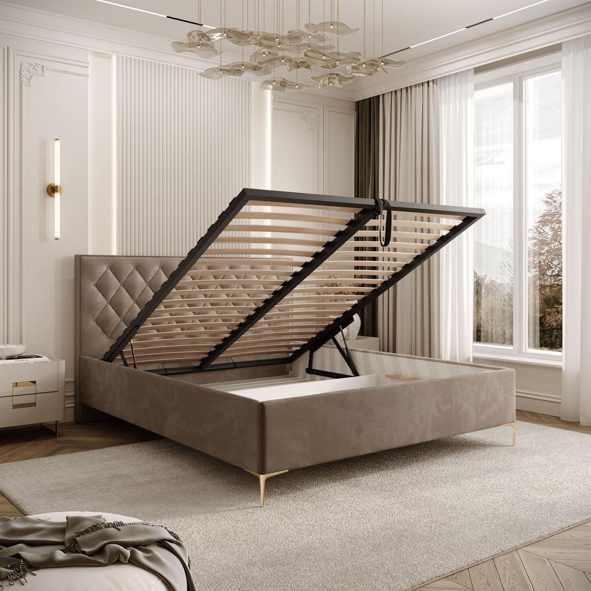 POLSTERBETT INEZ mit Bettkasten 180x200 cm Royal Velvet 176 - Beige, Textil - Lookway
