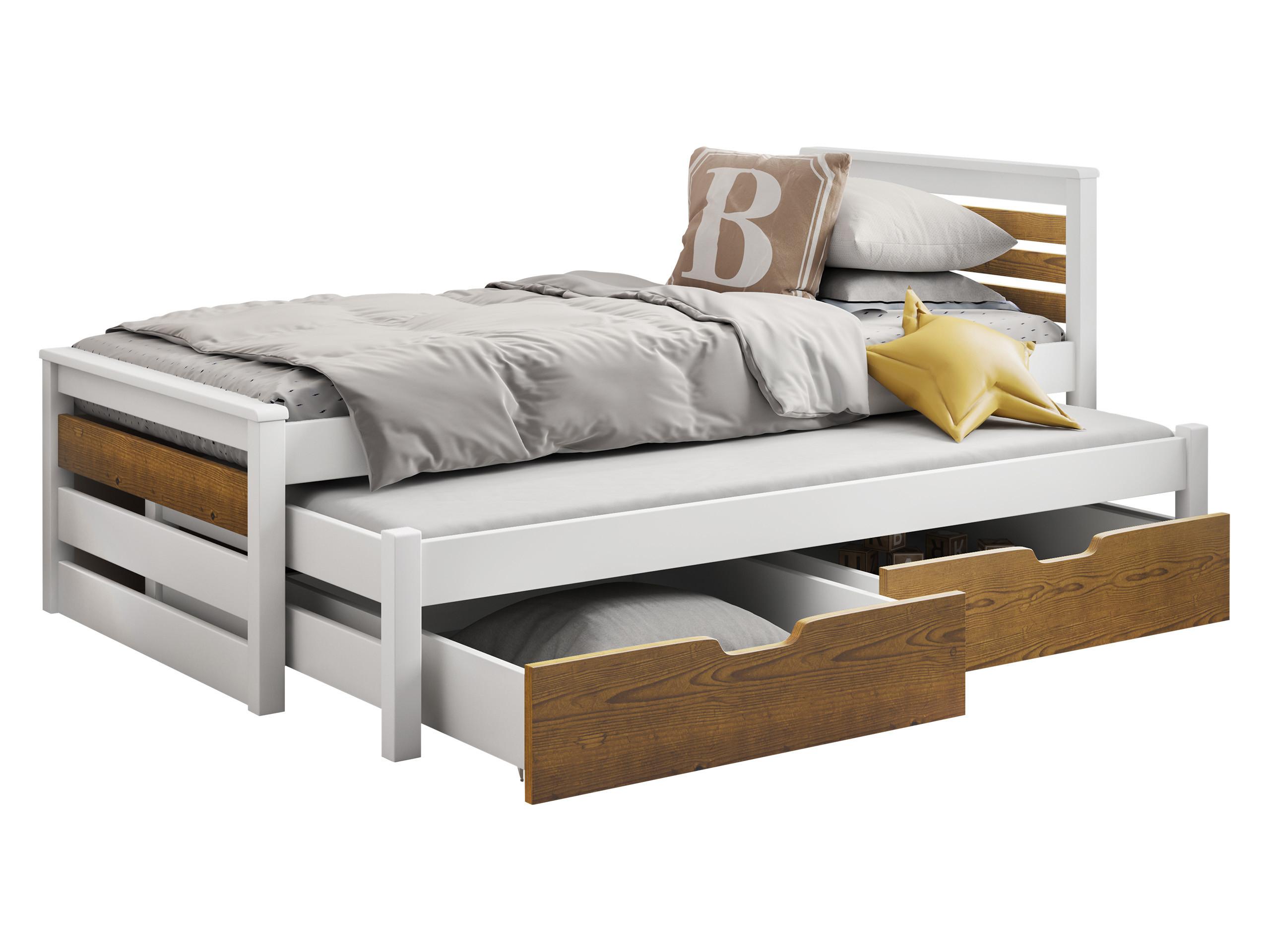 KINDERBETT Calwin 80 mit Ausziehbett - Weiß/Naturfarben, Holz (80/180cm) - MIRJAN24
