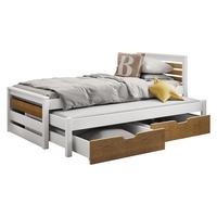 KINDERBETT Calwin 80 mit Ausziehbett - Weiß/Naturfarben, Holz (80/180cm) - MIRJAN24