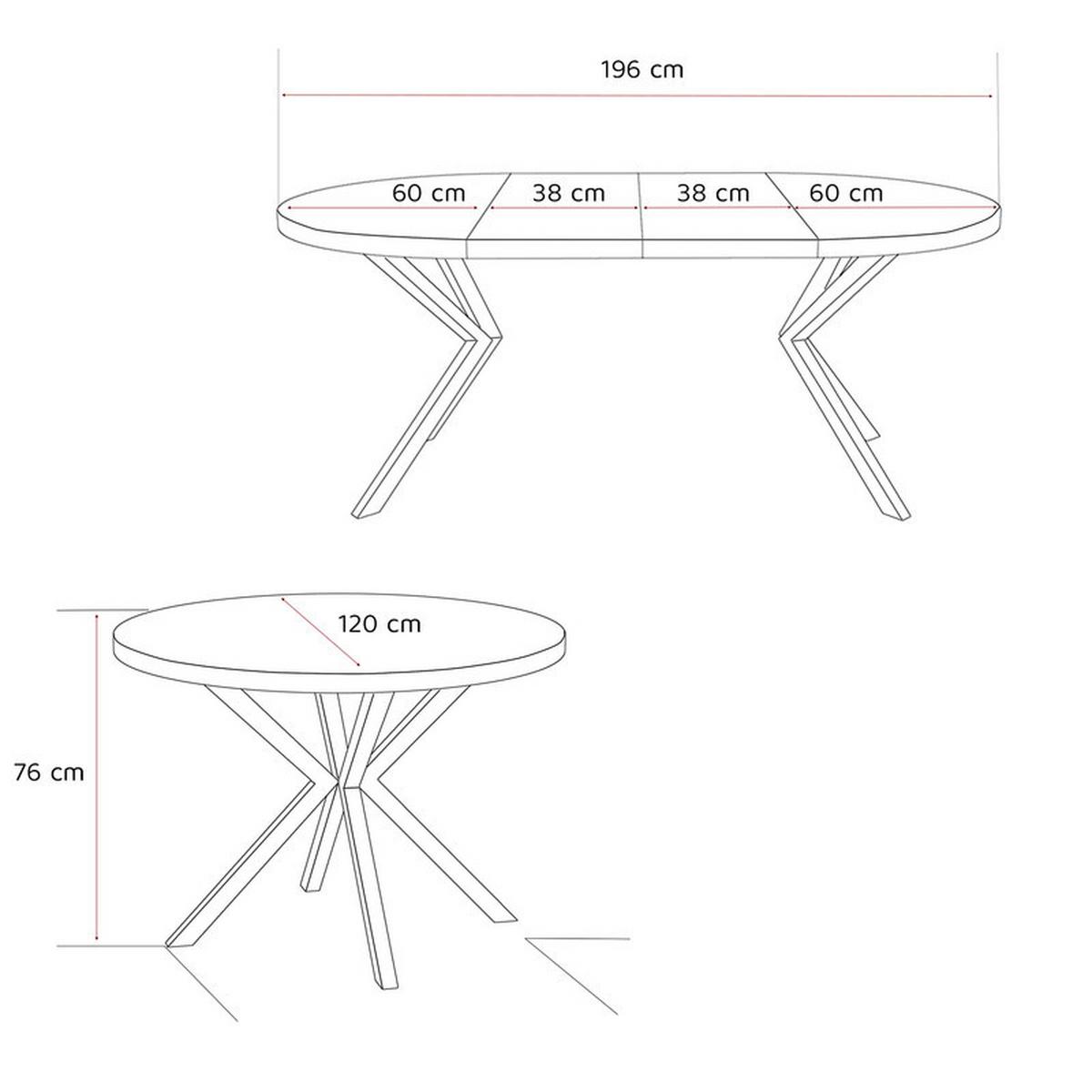 AUSZIEHTISCH MILTON 120-196/76 cm mit Metallgestell, Gold / Grigia Pietra - Goldfarben/Grau, Holzwerkstoff/Metall (120/120/76cm) - Idohome