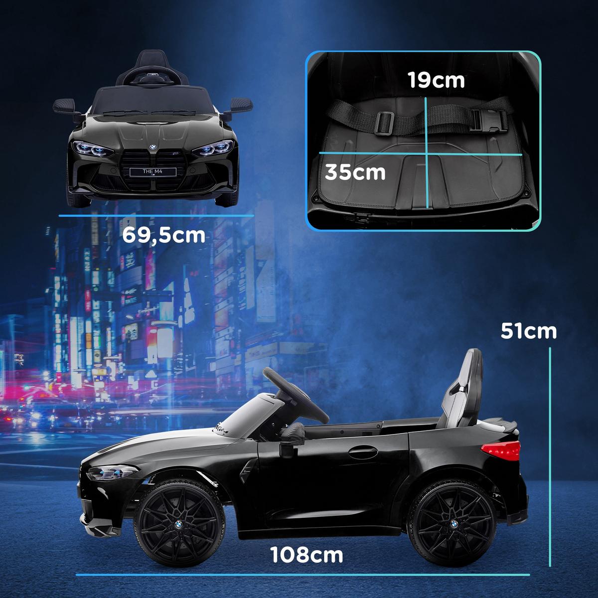 KINDER Elektroauto 12V Kinderfahrzeug mit 2,4G-Fernbedienung, 3-5 km/h, Schwarz - Schwarz, Metall (108/69.5/51cm) - AIYAPLAY