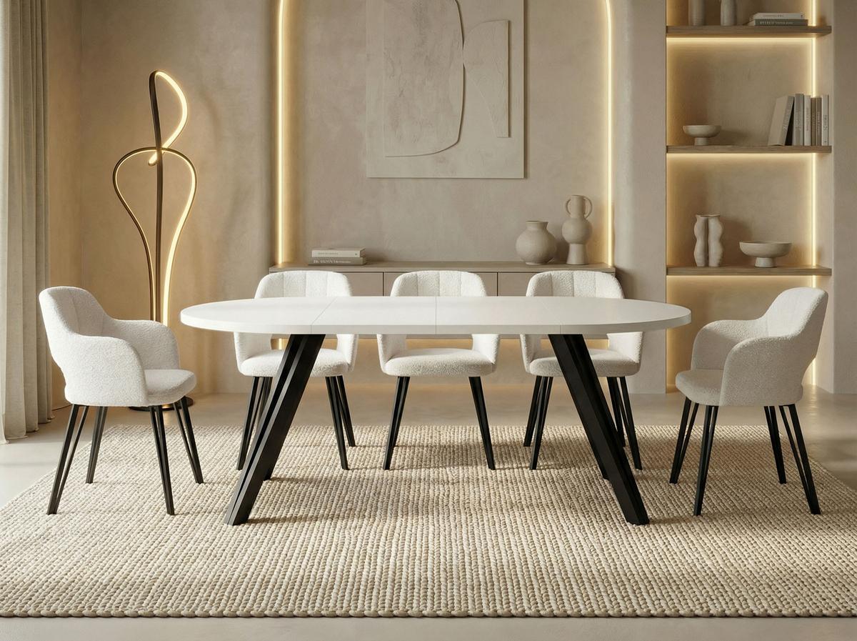 ESSTISCH Ravero runder ausziehbarer, Weiß 100-180/100/77 cm - Schwarz/Weiß, Holz/Holzwerkstoff (100/180/76.5cm) - WFL GROUP