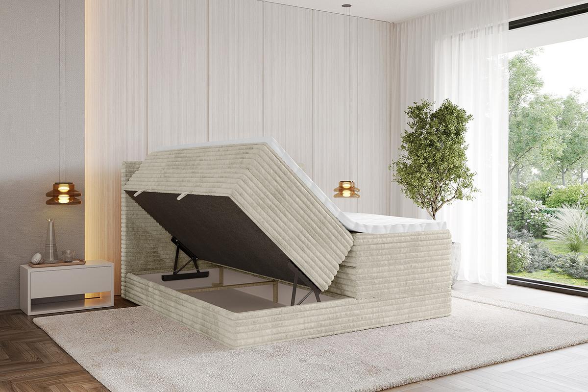 BOXSPRINGBETT mit Matratze H3|H4 und Lattenrost - TOLO KING-v1 120x200 Cord - Creme - Champagner, Holzwerkstoff (120/200cm)
