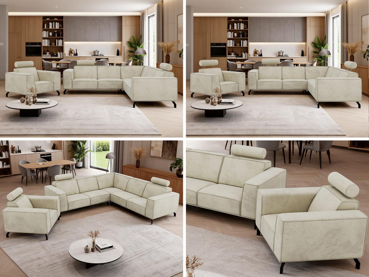 SITZGARNITUR VESANO - Beige Velvet - Beige/Schwarz, Textil/Metall (260/90/260cm) - MKS