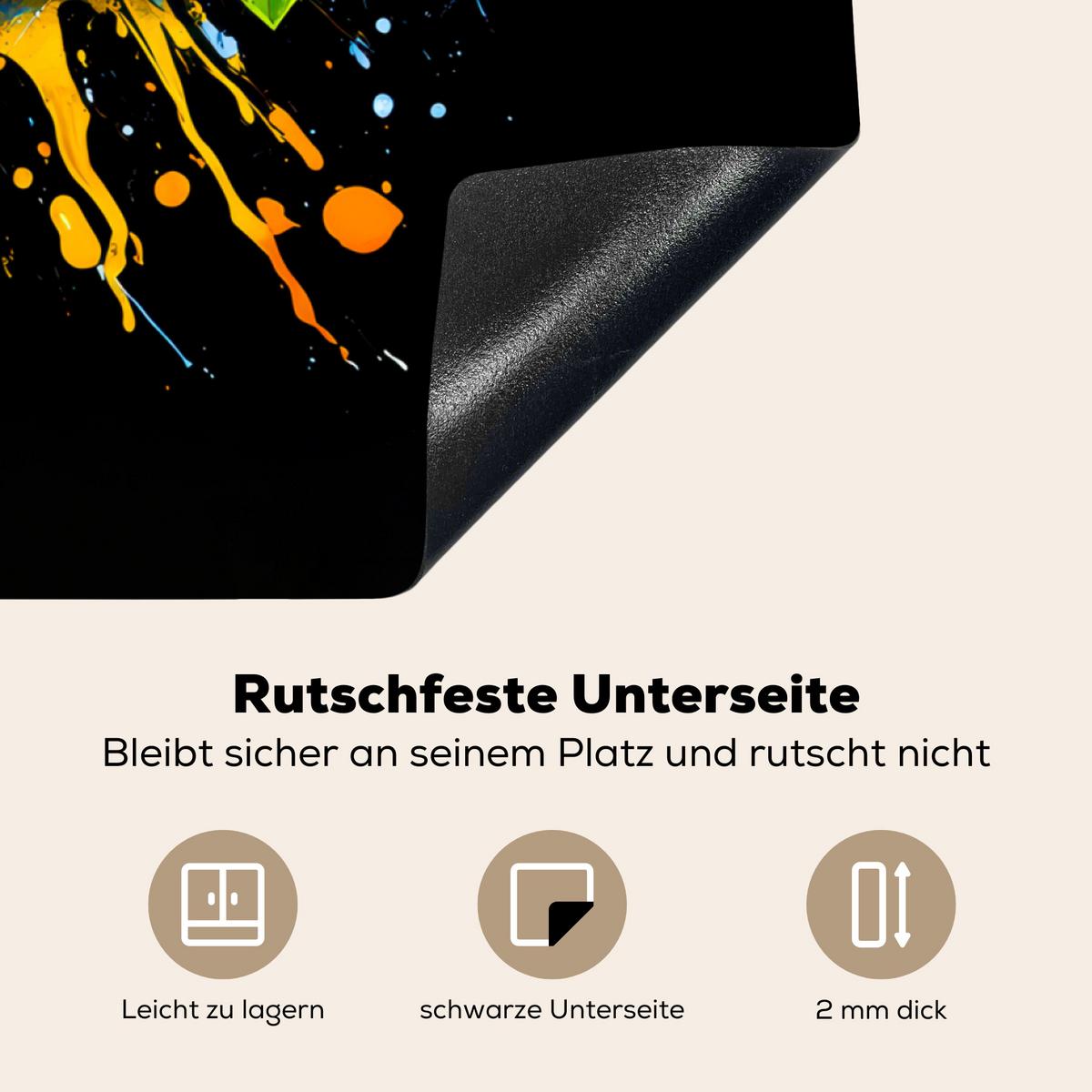HERDABDECKPLATTE Obst - Graffiti - Bunt - Orange - Erdbeere - Abstrakt Induktionsmatte 78x78 cm - Orange, Kunststoff (78/78/0.2cm) - MuchoWow
